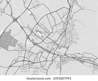 Vector city map of Freiburg im Breisgau in the Germany with black roads isolated on a grey background..