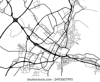 Vector city map of Freiburg im Breisgau in the Germany with black roads isolated on a white background.