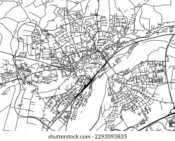 Vector city map of Freising in the Germany with black roads isolated on a white background.
