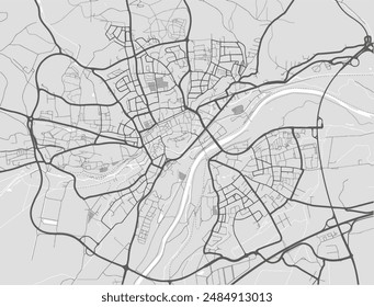 Vector city map of Freising in Germany with black roads isolated on a grey background.