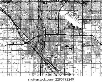 Vector city map of Fresno California in the United States of America with black roads isolated on a white background.