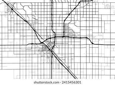 Vector city map of Fresno California in the United States with black roads isolated on a white background.