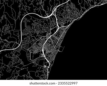 Vector city map of Fuengirola in Spain with white roads isolated on a black background.