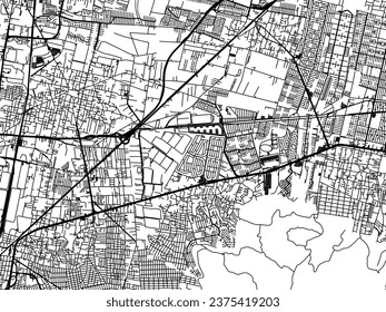 Vector city map of Fuentes del Valle in Mexico with black roads isolated on a white background.