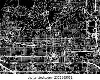 Vector city map of Fullerton California in the United States of America with white roads isolated on a black background.