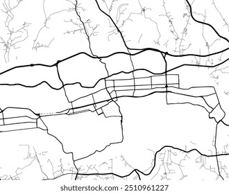Vector city map of Fushun in the People's Republic of China with black roads isolated on a white background.