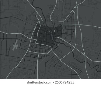 Vector city map of Fuyang in the People's Republic of China with white roads isolated on a grey background.