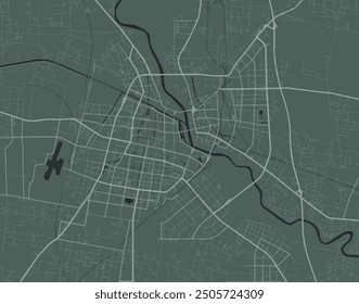 Vector city map of Fuyang in the People's Republic of China with white roads isolated on a green background.