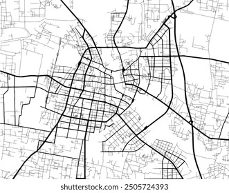 Vector city map of Fuyang in the People's Republic of China with black roads isolated on a white background