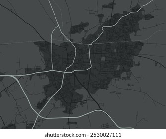 Vector city map of Gadag in the Republic of India with white ack roads isolated on a grey background.