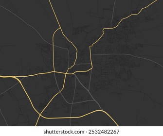 Vector city map of Gadag-Betageri in the Republic of India with yellow roads isolated on a brown background.