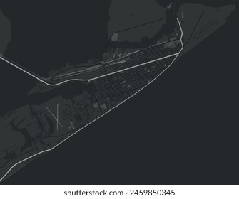 Vector city map of Galveston Texas in the United States of America with white roads isolated on a grey background.