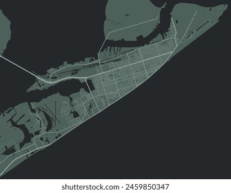 Vector city map of Galveston Texas in the United States of America with white roads isolated on a green background.