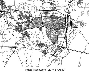 Vector city map of Gandhidham in the Republic of India with black roads isolated on a white background.