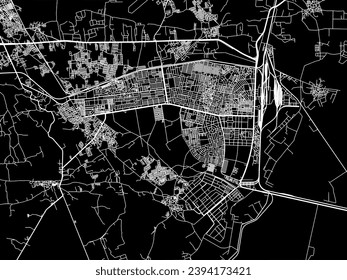 Vector city map of Gandhidham in the Republic of India with white roads isolated on a black background.
