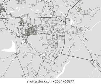 Vector city map of Gandhidham in the Republic of India with black roads isolated on a grey background.