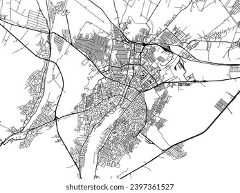 Vector city map of Ganja in Azerbaijan with black roads isolated on a white background.