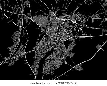 Vector city map of Ganja in Azerbaijan with white roads isolated on a black background.