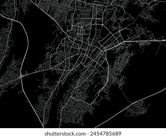 Vector city map of Ganja in Azerbaijan with white roads isolated on a black background.