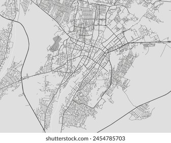 Vector city map of Ganja in Azerbaijan with black roads isolated on a grey background.