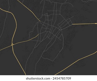 Vector city map of Ganja in Azerbaijan with yellow roads isolated on a brown background