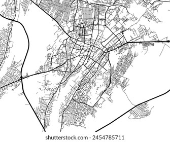 Vector city map of Ganja in Azerbaijan with black roads isolated on a white background.