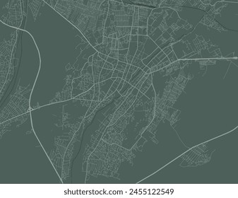 Vector city map of Ganja in Azerbaijan with white roads isolated on a green background.