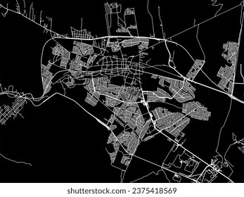 Mapa vectorial de García en México con caminos blancos aislados en un fondo negro.