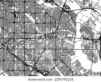 Vector city map of Garland Texas in the United States of America with black roads isolated on a white background.