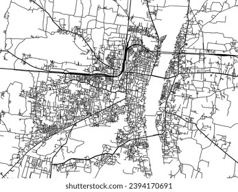 Vector city map of Gaya in the Republic of India with black roads isolated on a white background.