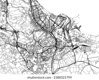 Vector city map of Gdansk in Poland with black roads isolated on a white background.