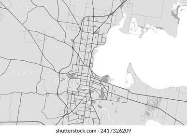 Vector city map of Geelong in Australia with black roads isolated on a grey background.
