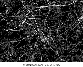 Mapa vectorial de Gelsenkirchen en Alemania con caminos blancos aislados en un fondo negro.