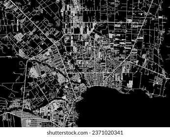 Vector city map of General Santos in the Philippines with white roads isolated on a black background.