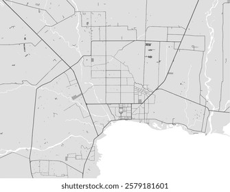 Vector city map of General Santos in the Philippines with black roads isolated on a grey background.