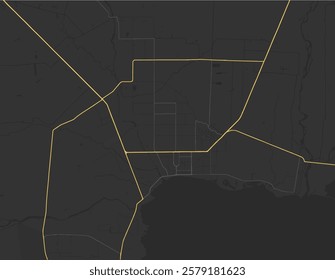 Vector city map of General Santos in the Philippines with yellow roads isolated on a brown background.