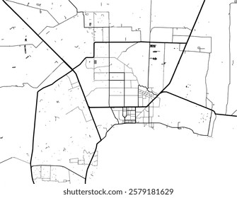 Vector city map of General Santos in the Philippines with black roads isolated on a white background.