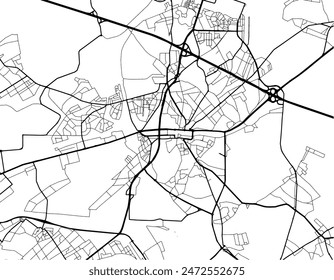 Vector city map of Genk in Belgium with black roads isolated on a white background.