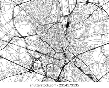 Vector city map of Gent in Belgium with black roads isolated on a white background.