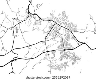Vector city map of George in South Africa with black roads isolated on a white background.
