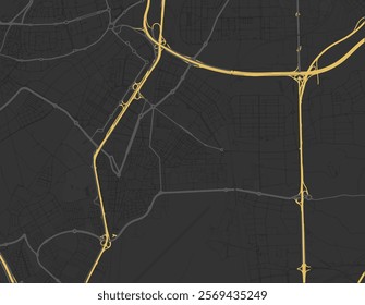 Vector city map of Getafe in Spain with yellow roads isolated on a brown background.