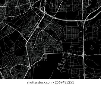 Vector city map of Getafe in Spain with white roads isolated on a black background.