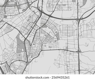 Vector city map of Getafe in Spain with black roads isolated on a grey background.