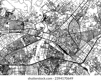 Vector city map of Ghaziabad in the Republic of India with black roads isolated on a white background.