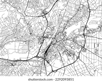 Mapa vectorial de Giessen en Alemania con carreteras negras aisladas en un fondo blanco.