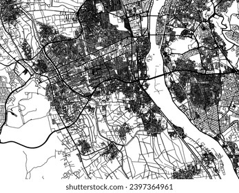 Vector city map of Giza in Egypt with black roads isolated on a white background.
