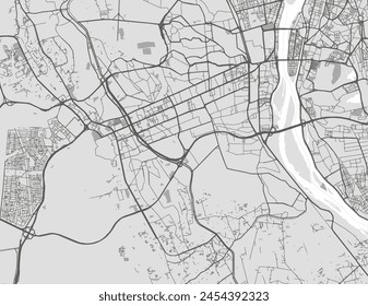 Vector city map of Giza in Egypt with black roads isolated on a grey background.