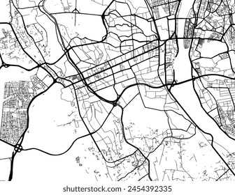 Vector city map of Giza in Egypt with black roads isolated on a white background.