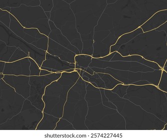 Vector city map of Glasgow in the United Kingdom with yellow roads isolated on a brown background.