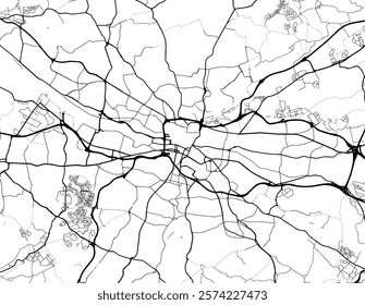 Vector city map of Glasgow in the United Kingdom with black roads isolated on a white background.